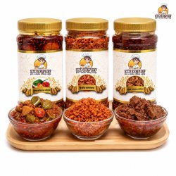 চিংড়ি বালাচাও ২০০ গ্রাম, গরুর মাংসের আচার ২৫০ গ্রাম, নাগা মরিচের আঁচার ২৫০ গ্রাম